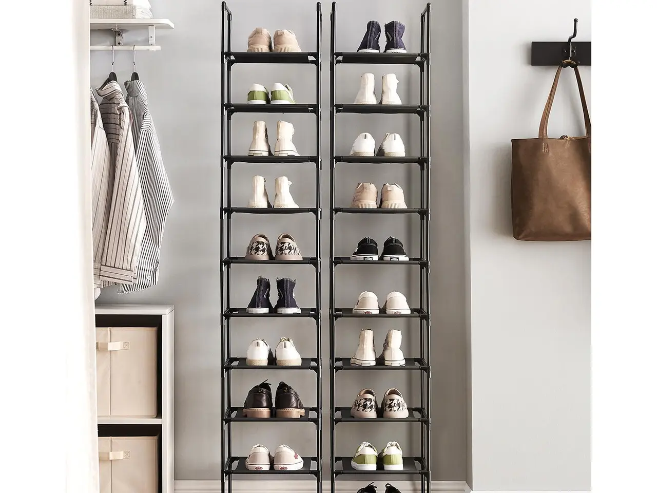 Billede 3 - Skostativ 10 niveauer pladsbesparende, 33 × 33 × 173 cm, sort