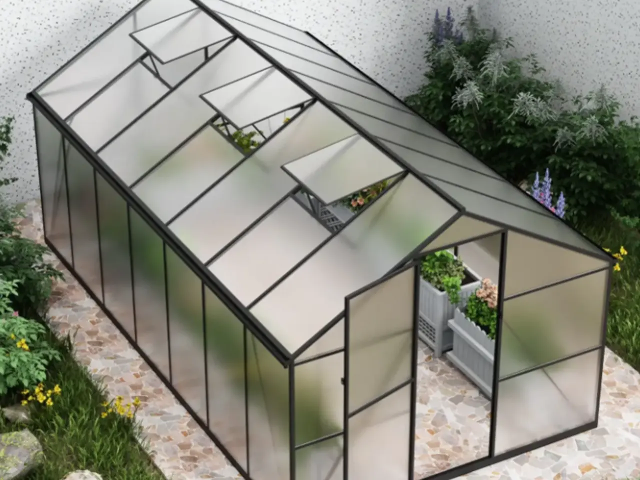 Billede 2 - Drivhus Essential Sort 422 cm - Polycarbonat 10,4m2