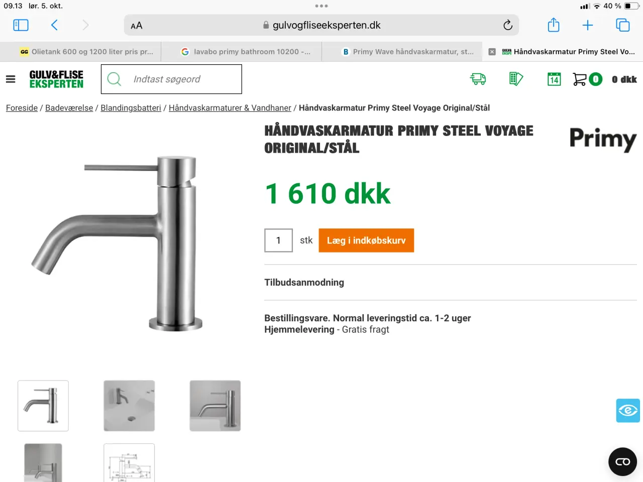 Billede 1 - Badeværelse armatur håndvask 2 stk. rustfri stål.