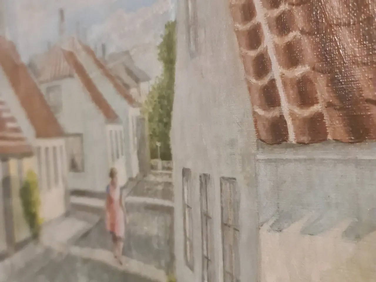 Billede 6 - Originalt oliemaleri fra 1939 – Idyllisk gadescene