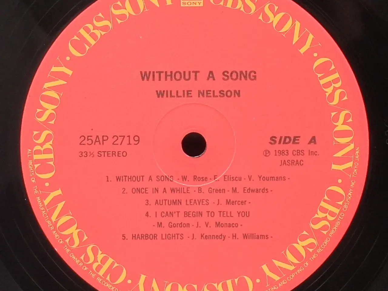 Billede 5 - Willie Nelson - Without A Song - JAPAN 1983 EX/EX