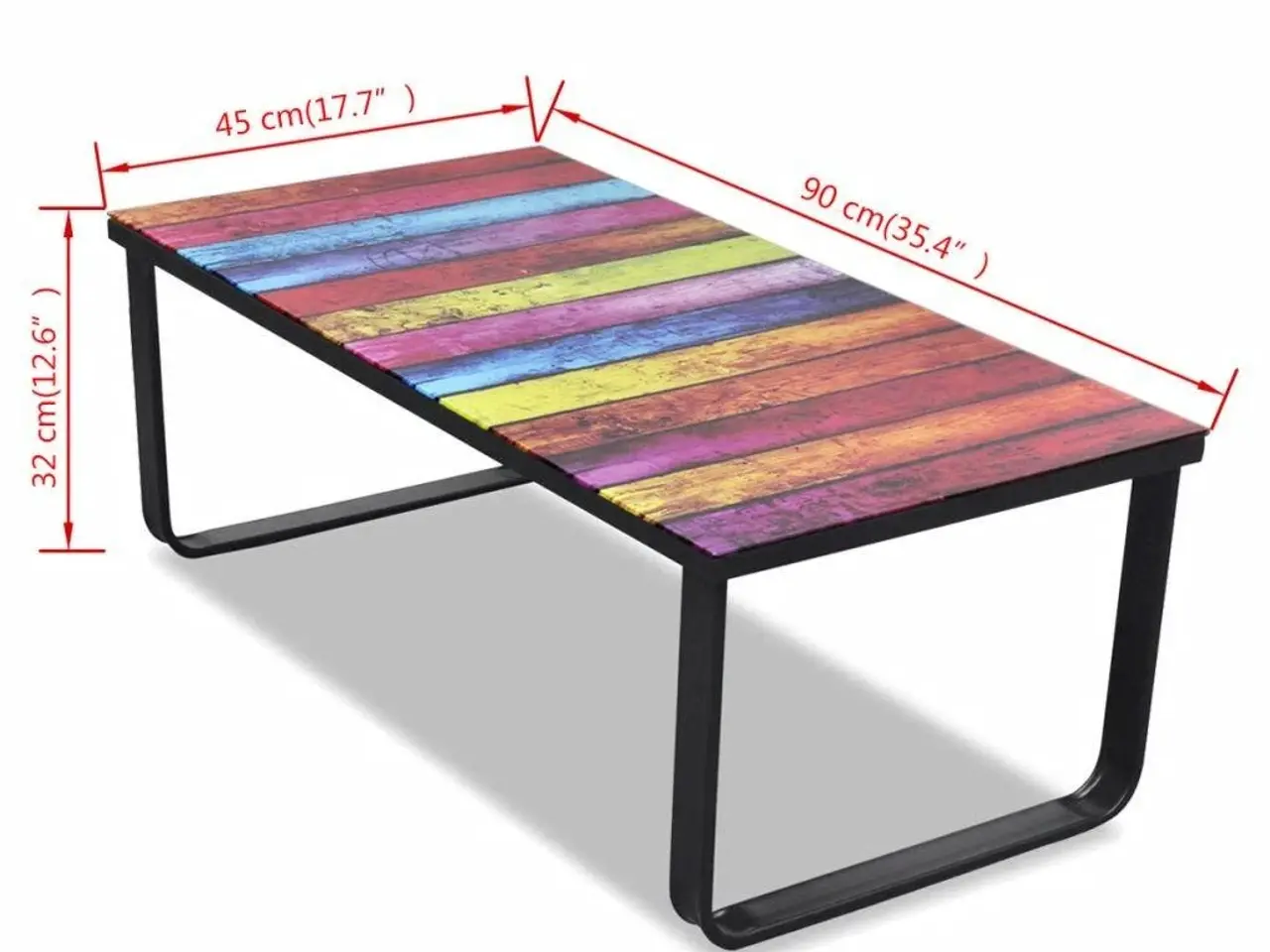 Billede 7 - Sofabord med regnbueprint - glasbordplade og sort stel, 90 × 45 cm