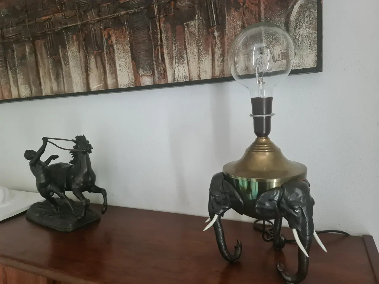 Billede 2 - Antik Voss elefantlampe i messing og støbejern