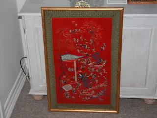 Kinesisk silkebroderi med 100 børn 72 cm x 48 cm