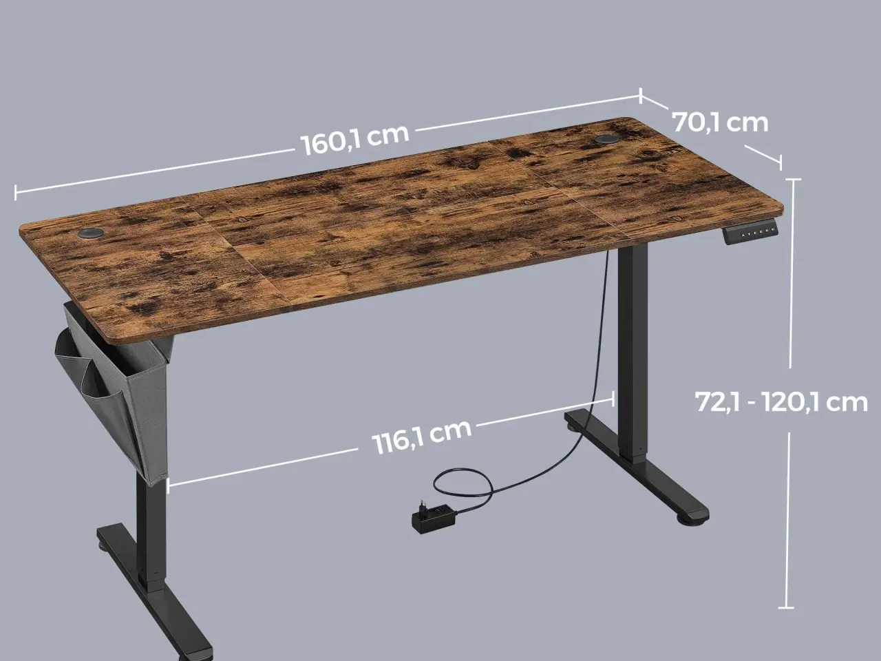 Billede 3 - Elektrisk hæve-sænkebord 160 x 60 cm - rustik brun/sort