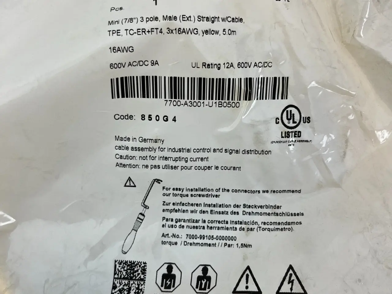 Billede 2 - Murrelektronik 7700-A3001-U1B0500 7/8" 3-Pole Male