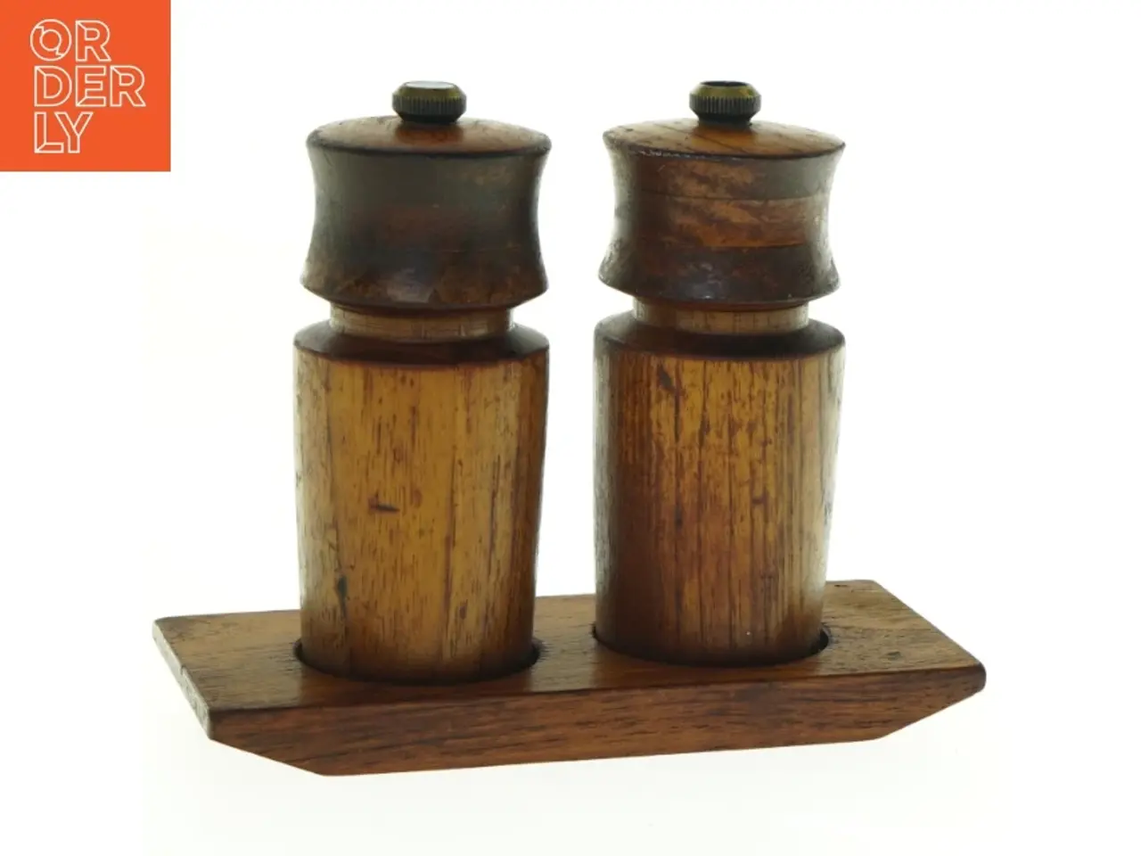 Billede 1 - Teak Salt- og pebersæt med holder fra Dane Wood (str. 17 x, 7,5 x 15 cm)