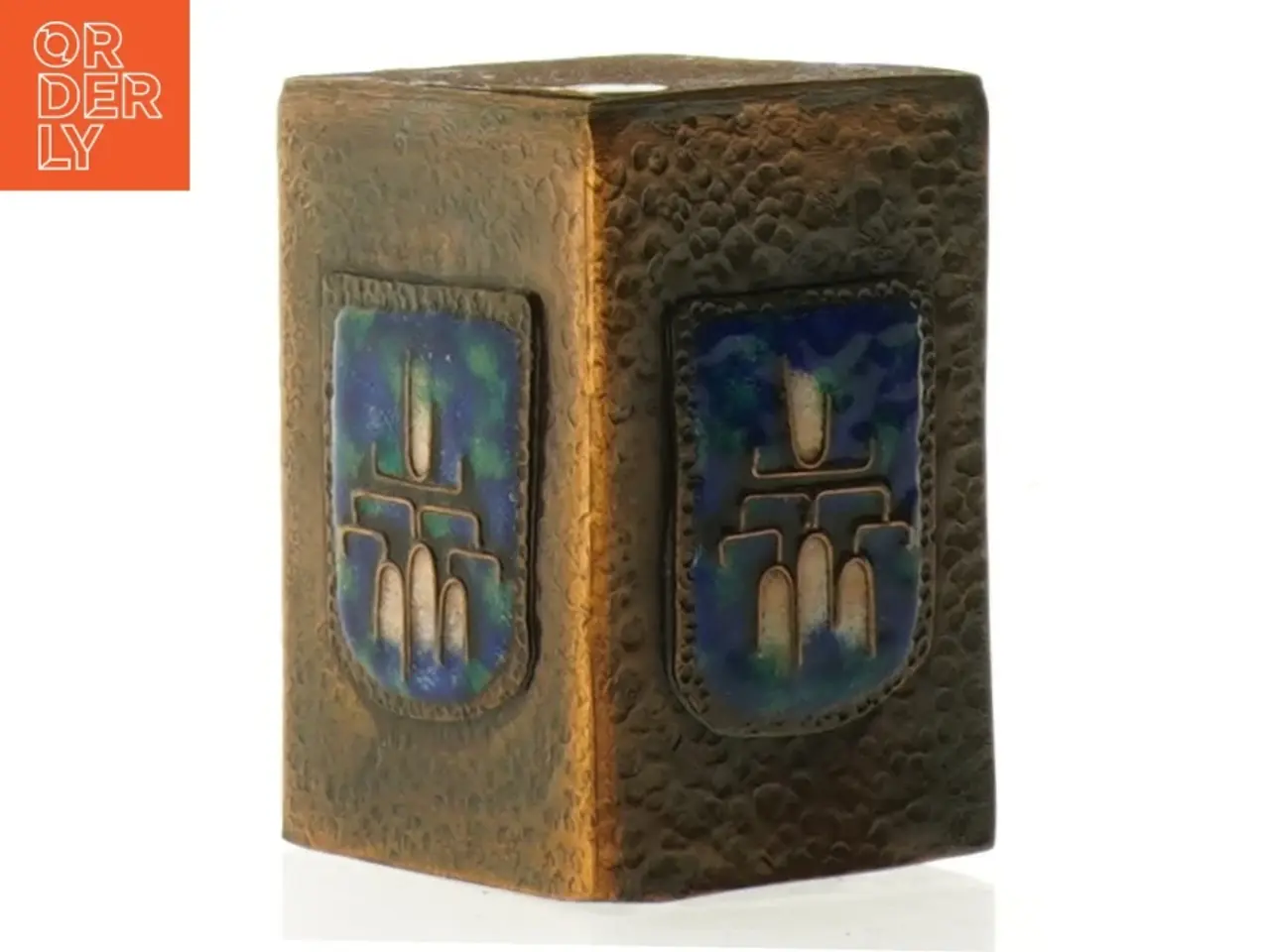 Billede 3 - Metal Vase med blå emalje dekoration (str. 9 x 6 cm)