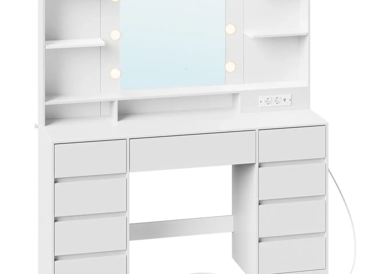 Billede 1 - Makeupbord med LED-spejl og strømudtag - 9 skuffer, 9 dæmpbare pærer, 3 lysfarver, Cloud White