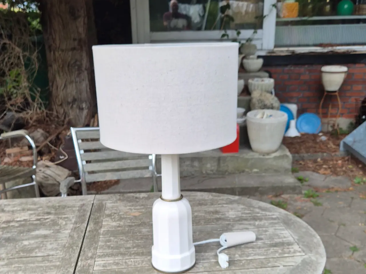 Billede 1 - Stor Heiberg lampe med sandfarvet skærm