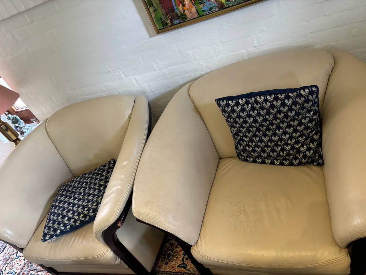 Billede 6 - Sofa sæt sælges i ægte læder. Farve beige.