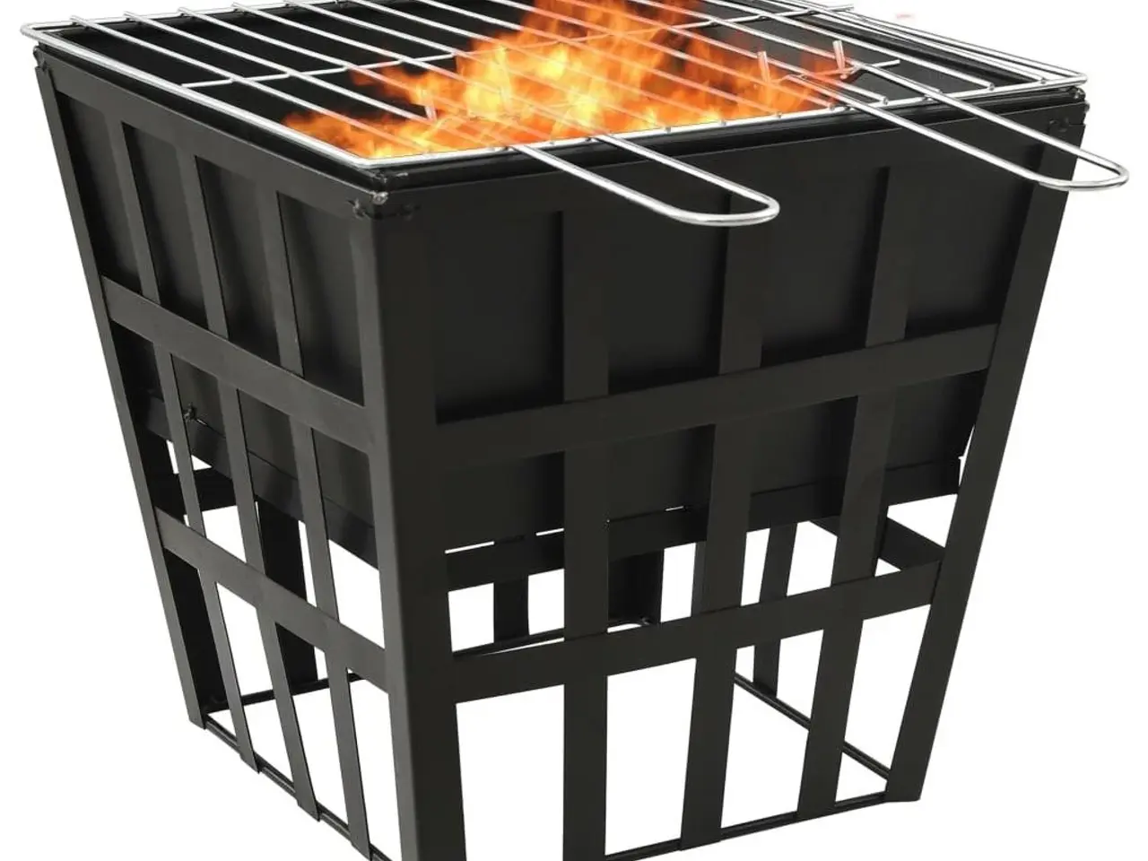 Billede 1 - 2-i-1 bålfad og kulgrill 34 × 34 × 48 cm - stål, sort