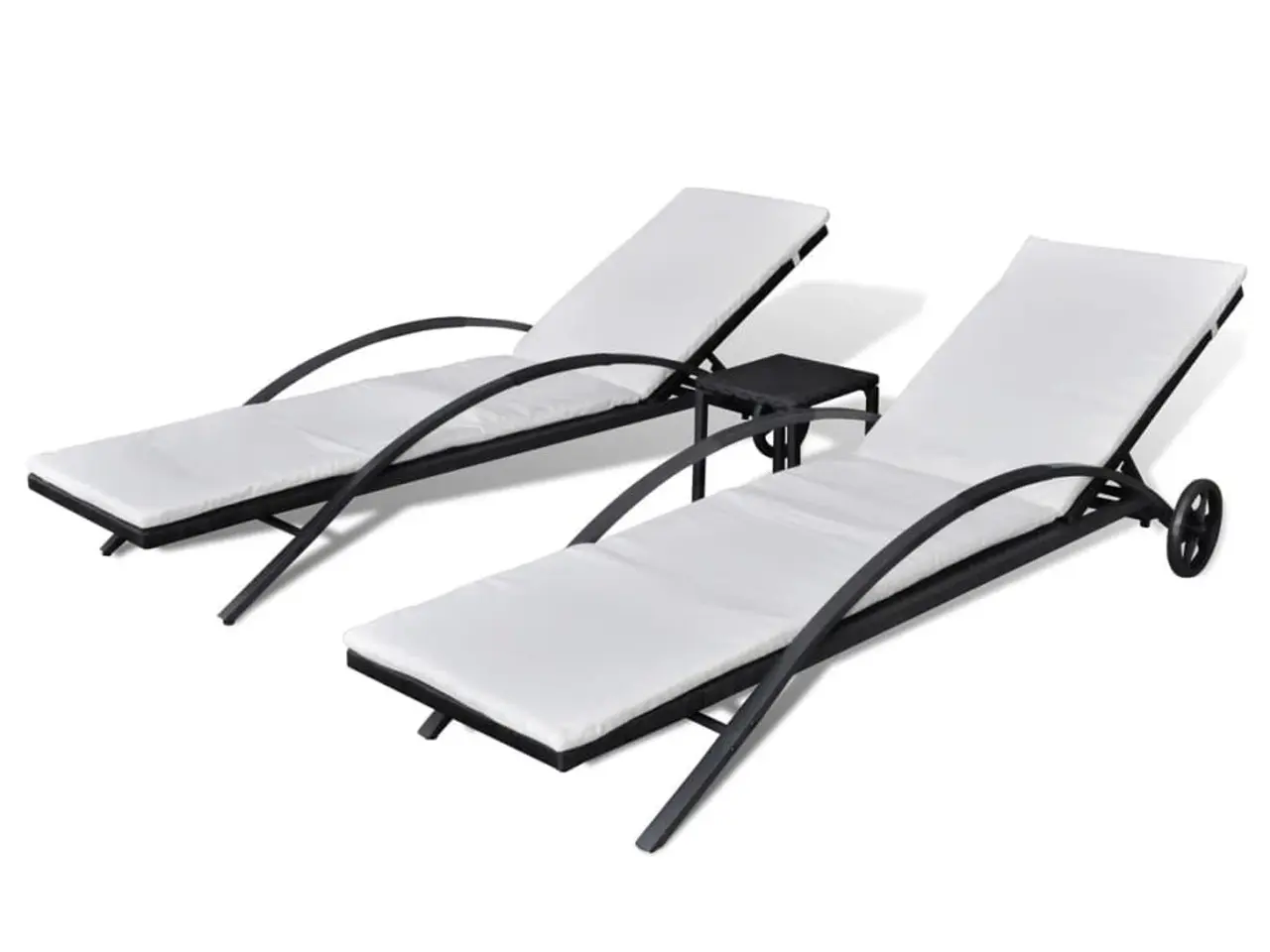 Billede 2 - Liggestolssæt med bord i polyrattan - sort, 2 stk. med hynder