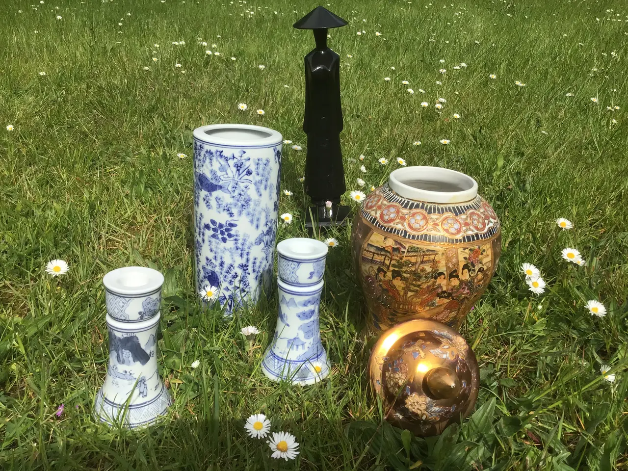 Billede 1 - Satsuma vase. Blå vase med 2 lysestager.