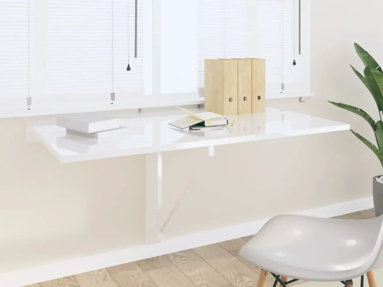 Billede 1 - Væghængt klapbord 100×60×56 cm - konstrueret træ, hvid højglans
