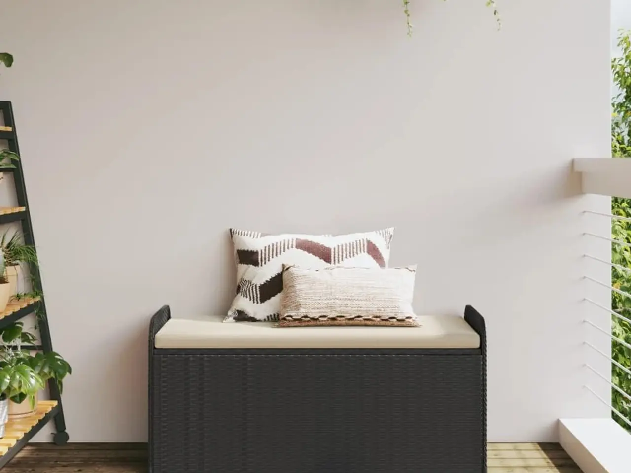 Billede 3 - Opbevaringsbænk med hynde 115×51×52 cm - polyrattan, sort