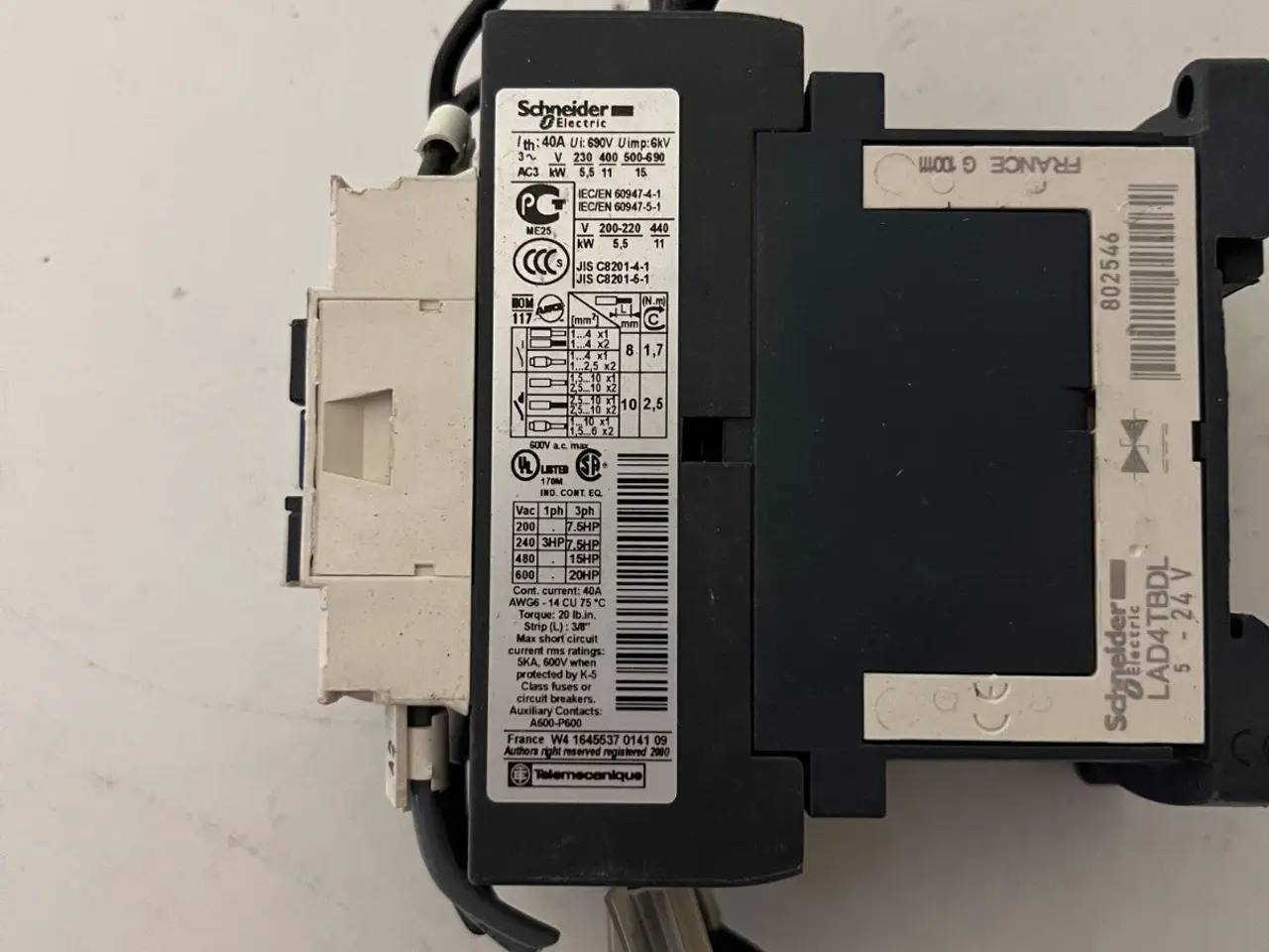 Billede 7 - Schneider Electric LC1D25BD kontaktor 25A 24V DC D