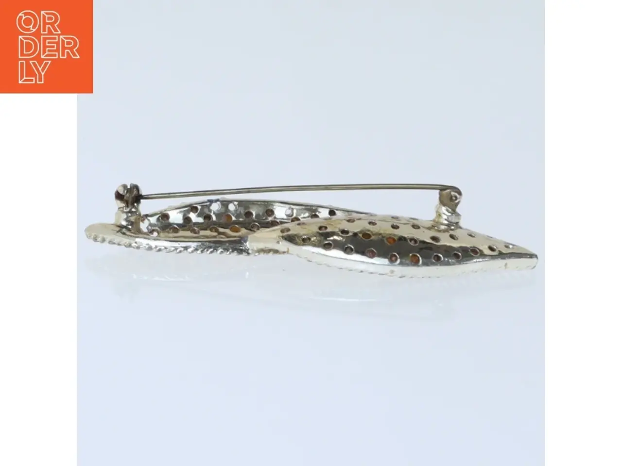 Billede 2 - Bladformet broche med blå sten (str. 7,5 cm)