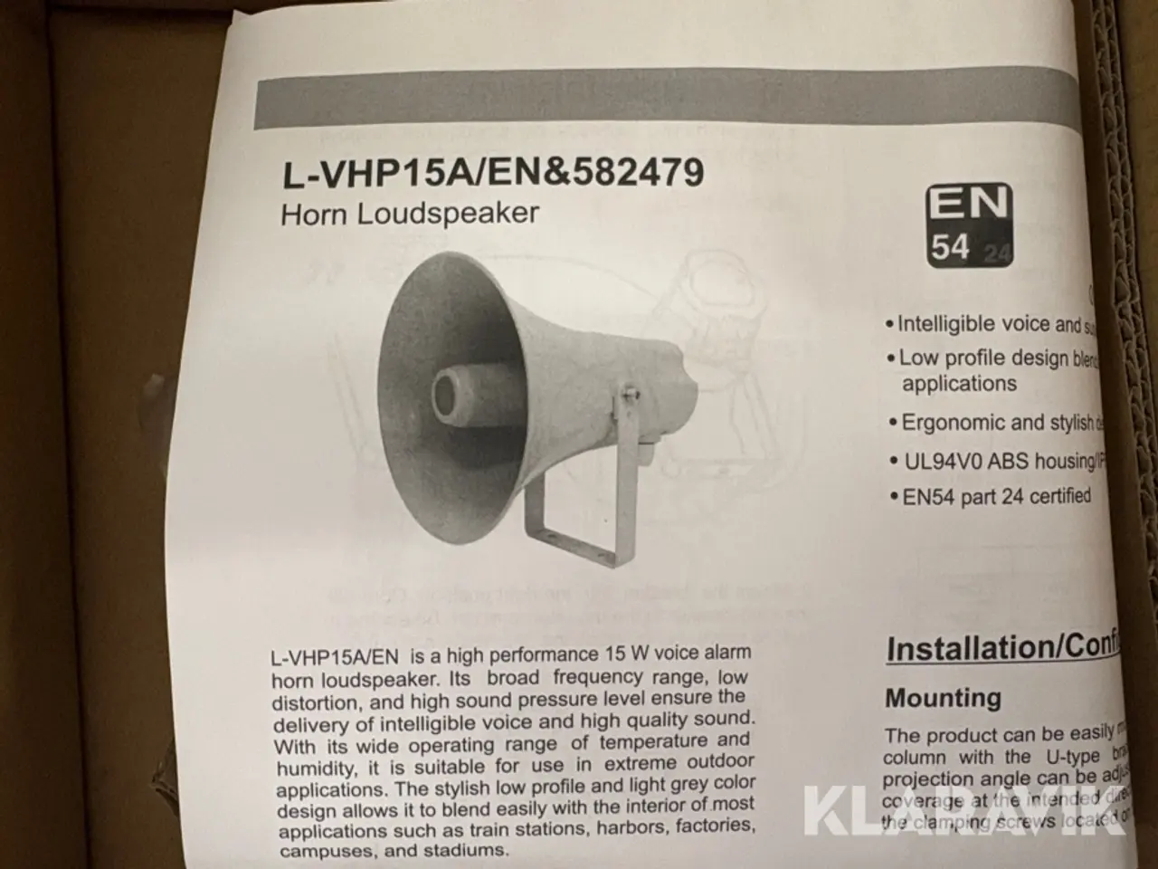 Billede 5 - Hornhøjttalere Honeywell L-VHP15A/EN 23 Styk