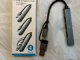 USB 3.0 hub og USB-C hub, 4 porte