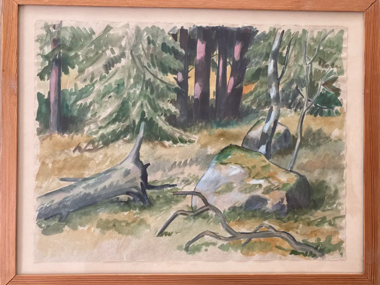 Billede 1 - Akvarel, bornholm, skovparti, ukendt kunstner,