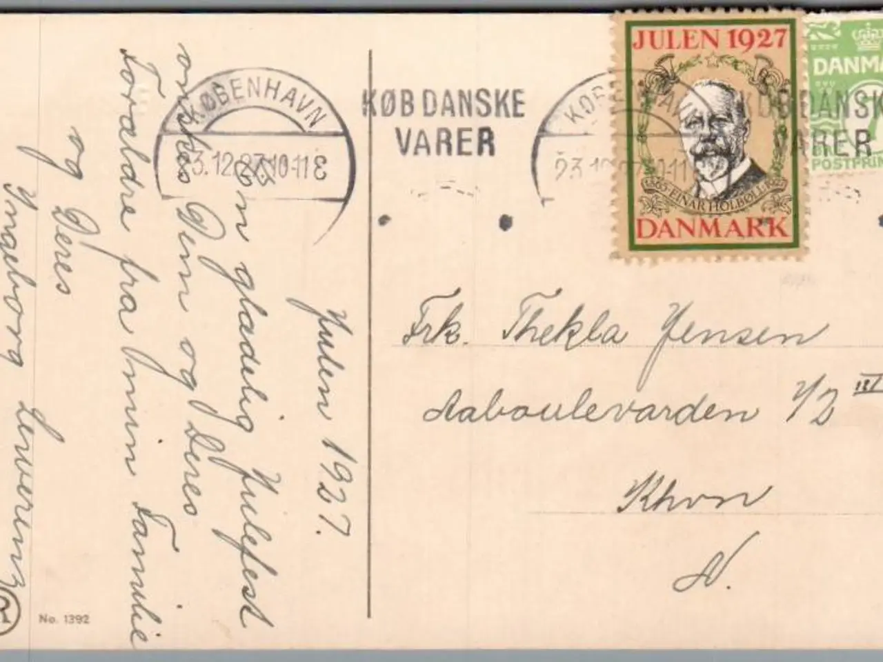 Billede 1 - Julemærke 1927 på Postkort