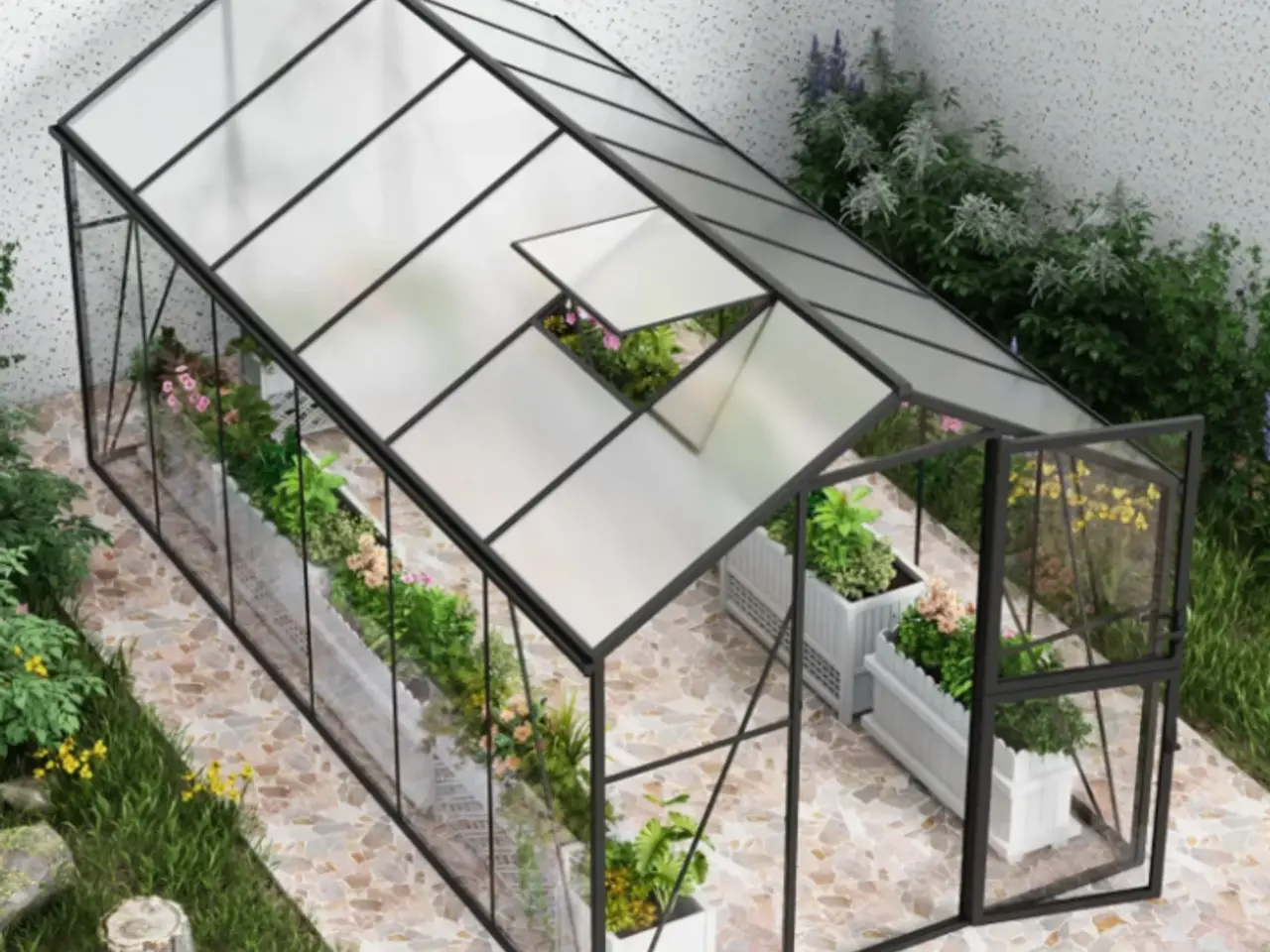 Billede 2 - Drivhus Premium Sort 457 cm - Glas/Polycarbonat 10,4m2