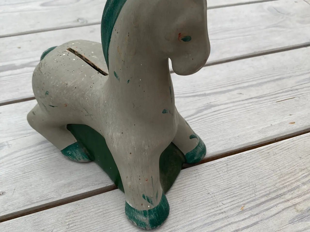 Billede 2 - Antik sparebøsse – Gammel hest i malet lertøj/gips