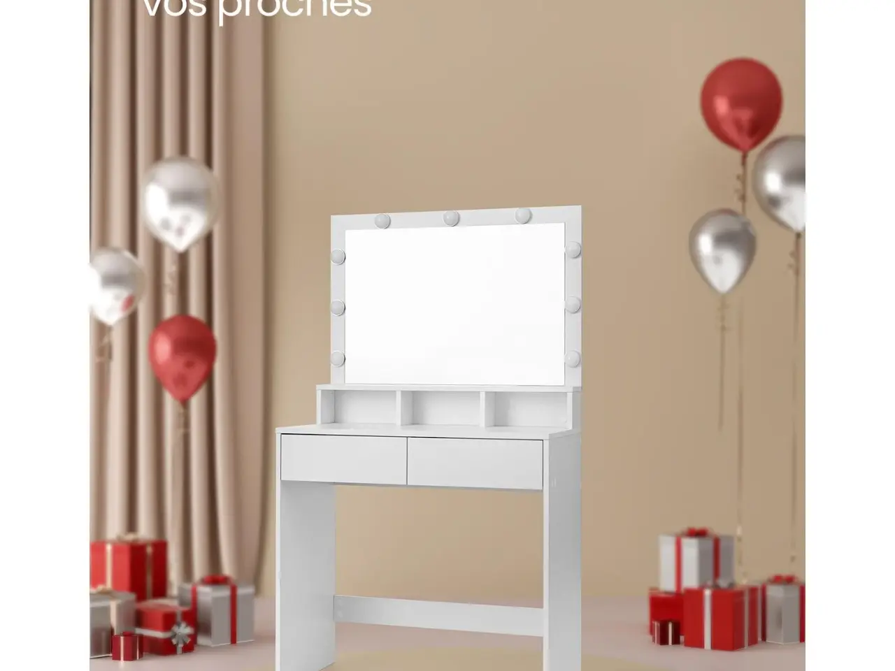 Billede 2 - Sminkebord med spejl og 9 LED-pærer - hvid