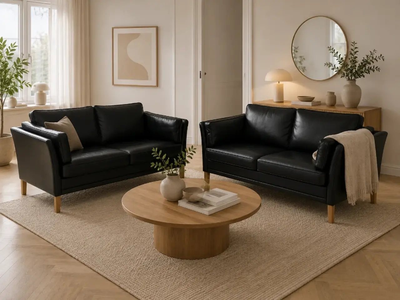Billede 1 - Mogens Hansen MH2225 sofaer i sort prestige læder.