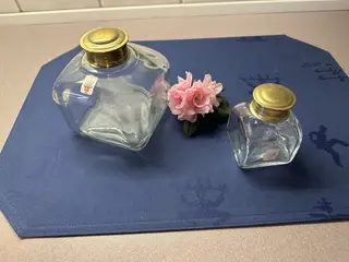 Holmegaard købmandsglas med messinglåg