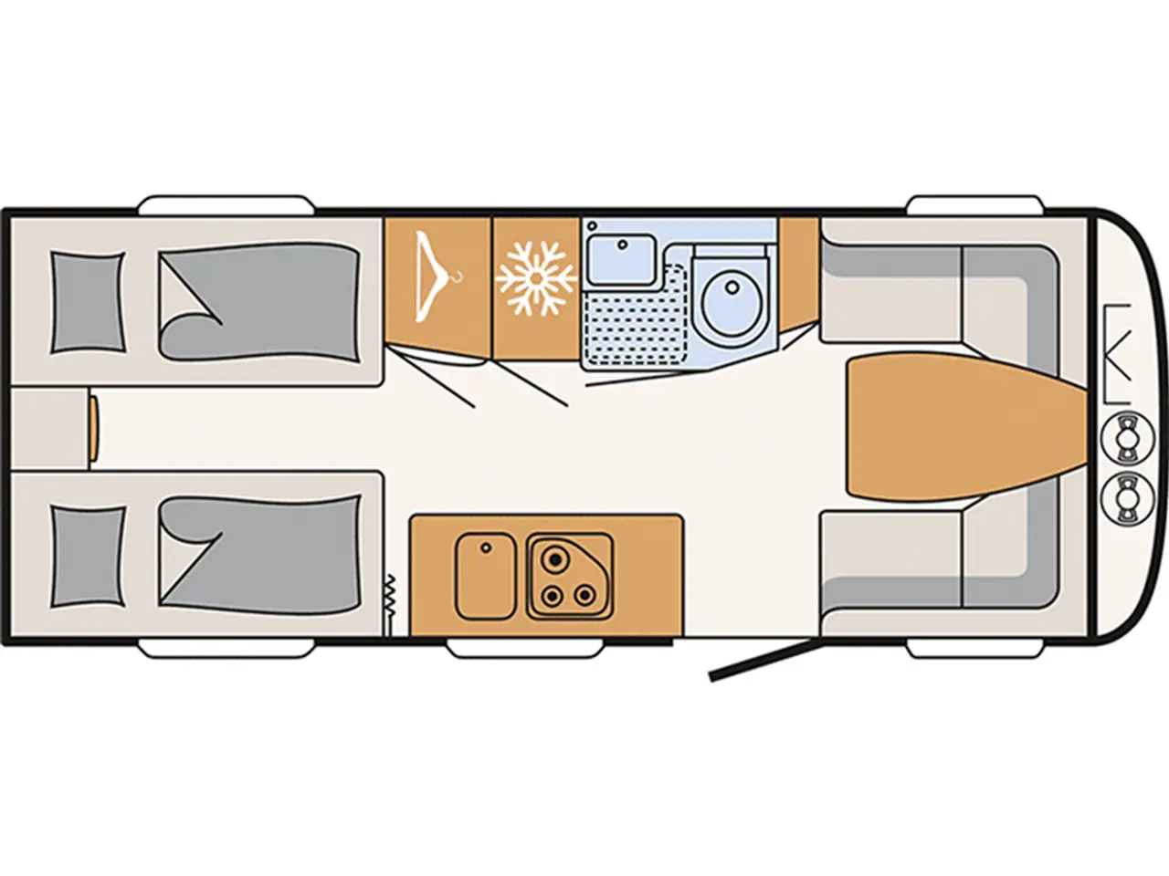 Billede 1 - 2027 - Dethleffs Camper 510 LE Enkeltsengsvogn, endesiddegruppe, 3-trins el-gulv-varme, stort 137 l . køleskab med fryser, GFK-tag, stabilisator, blæsevarme