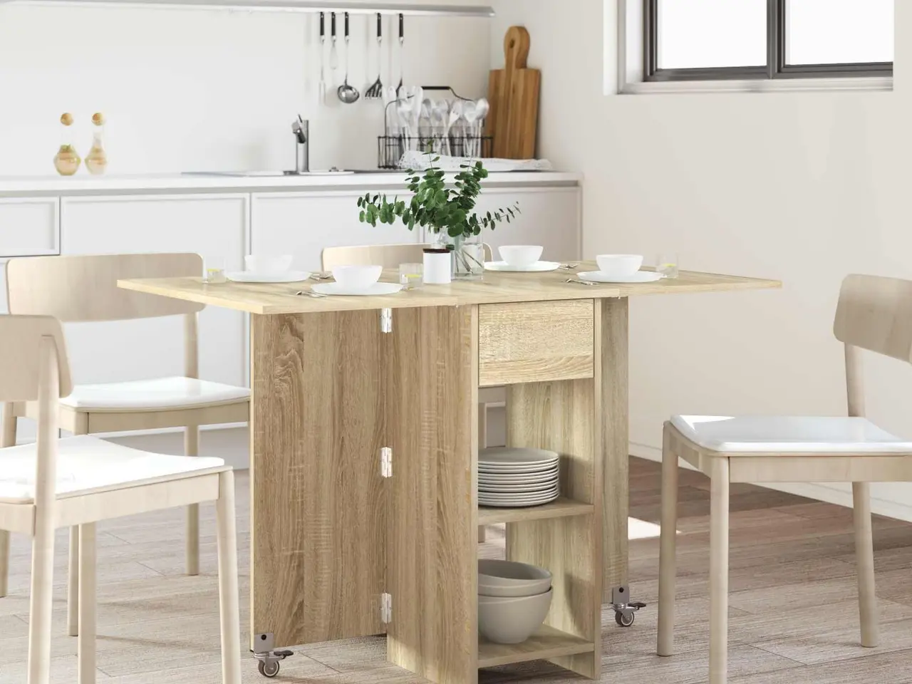 Billede 1 - Foldbart spisebord med opbevaring 115 x 70 x 75 cm - Sonoma-eg