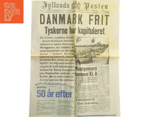 Danmark frit – Tyskerne har kapituleret. Facsimile-avis med sektion '50 år efter' af Morgenavisen Jyllands-Posten (str. 40x56 cm) (Bog)
