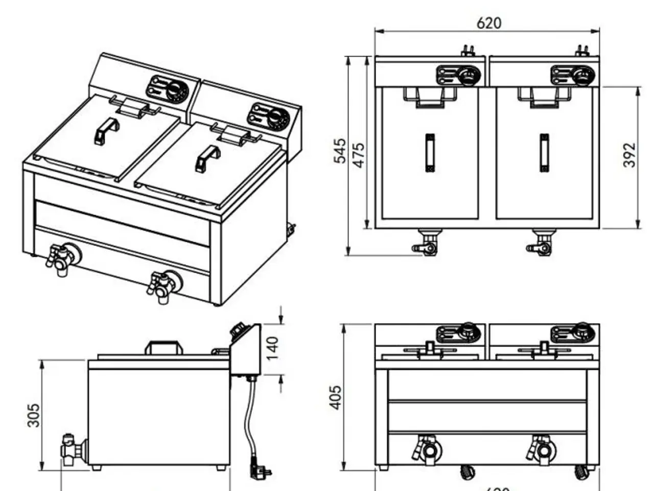Billede 2 - Elektrisk Friture 2x 8 L – 2x 3kW – 230V
