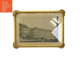 Antik billede i gylden ramme (str. 25x18 cm)