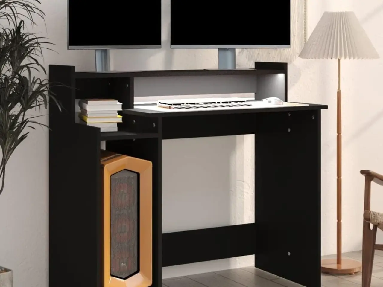 Billede 6 - Skrivebord med LED-lys 97×45×90 cm - sort konstrueret træ