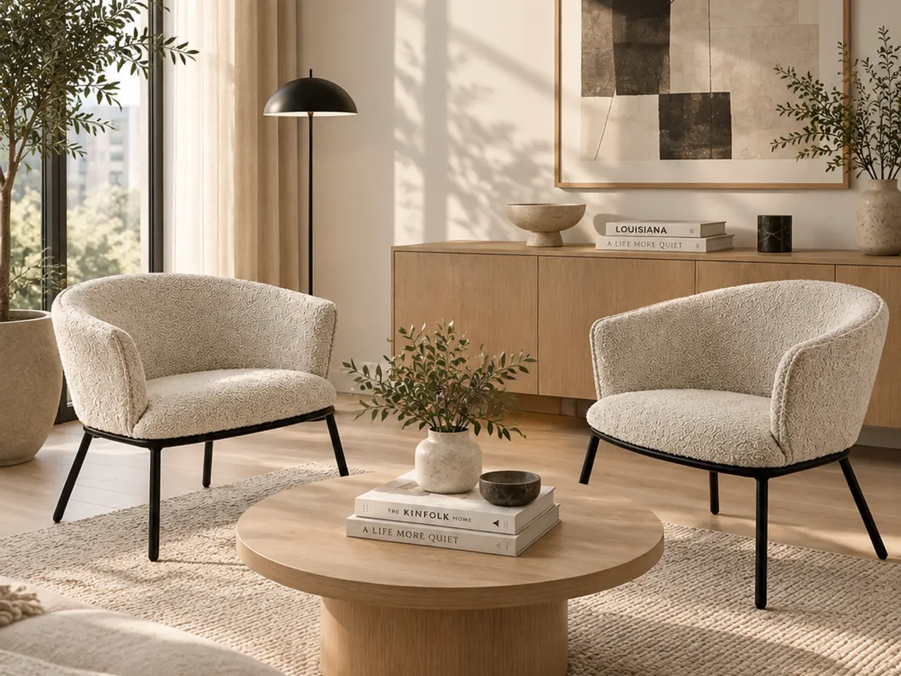 Billede 2 - Ellos Home Xander Loungestol – Hvid/Beige/Sort Stel