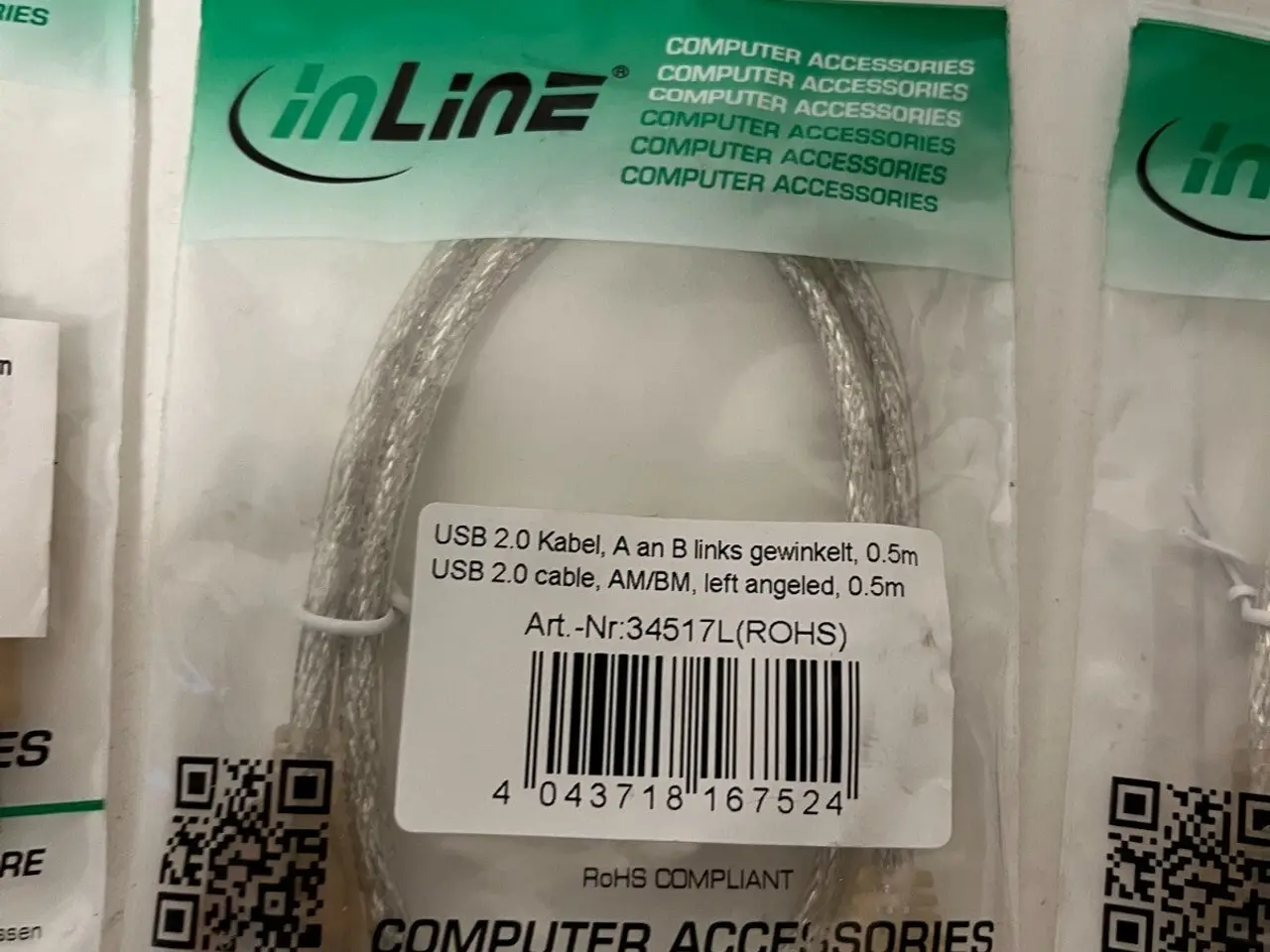 Billede 4 - parti of 7x InLine USB 2.0 AM to BM Angled kabel