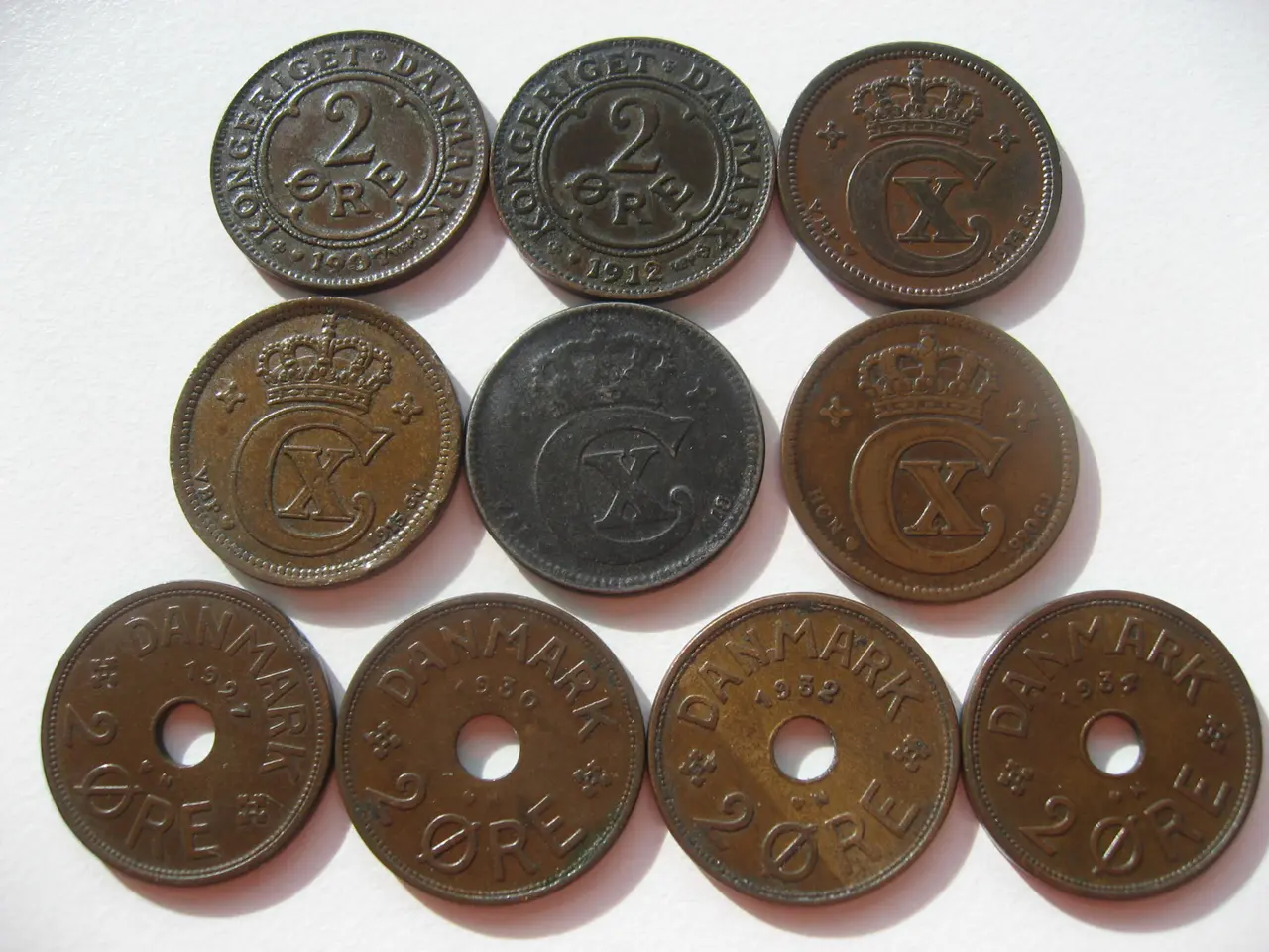 Billede 1 - FLOTTE BRONZE/KOBBER 2 ØRER 1907-1934 ialt 10 stk.