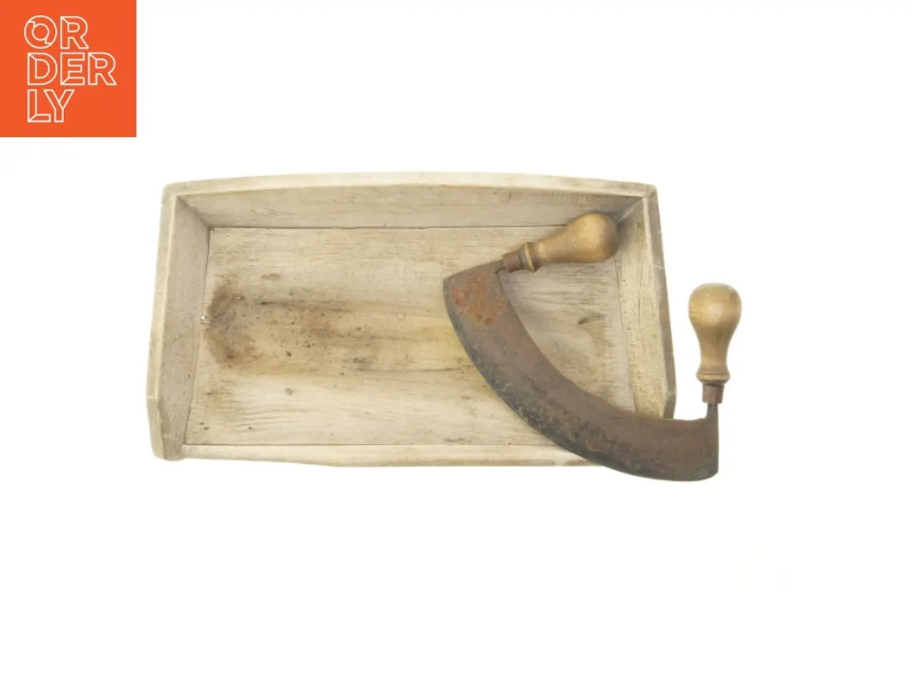 Billede 1 - Træ urte hakkebræt med mezzaluna / urtehakker / vuggekniv (str. 39x22 cm)