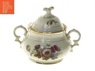 Porcelæn sukkerskål med blomsterdesign Rosenborg ogfra Københavns Porcelains Maleri (str. Ø 12 cm)