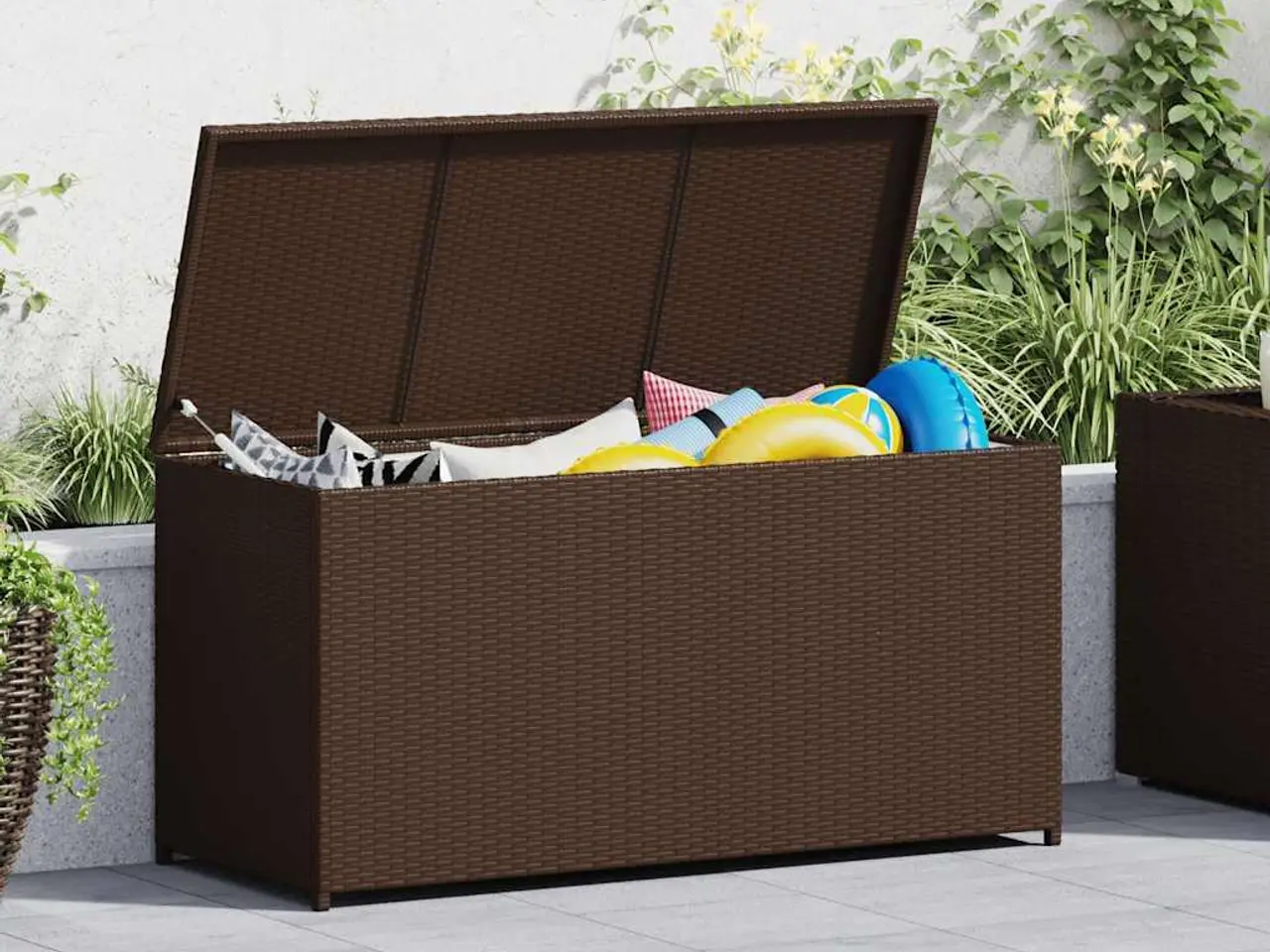 Billede 2 - Udendørs opbevaringskasse i brun polyrattan - 120 × 50 × 60 cm