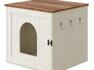 Kattebakke møbel med skjult kattebakke og kroge 55 x 50 x 50 cm - vintage hvid-honningbrun