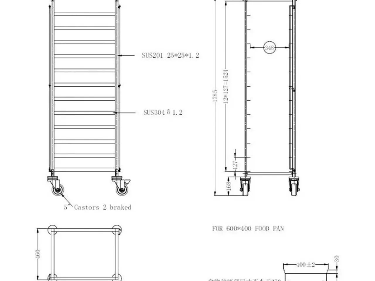 Billede 2 - Stikvogn – rustfrit stål 12 stik – 400 x 600 mm