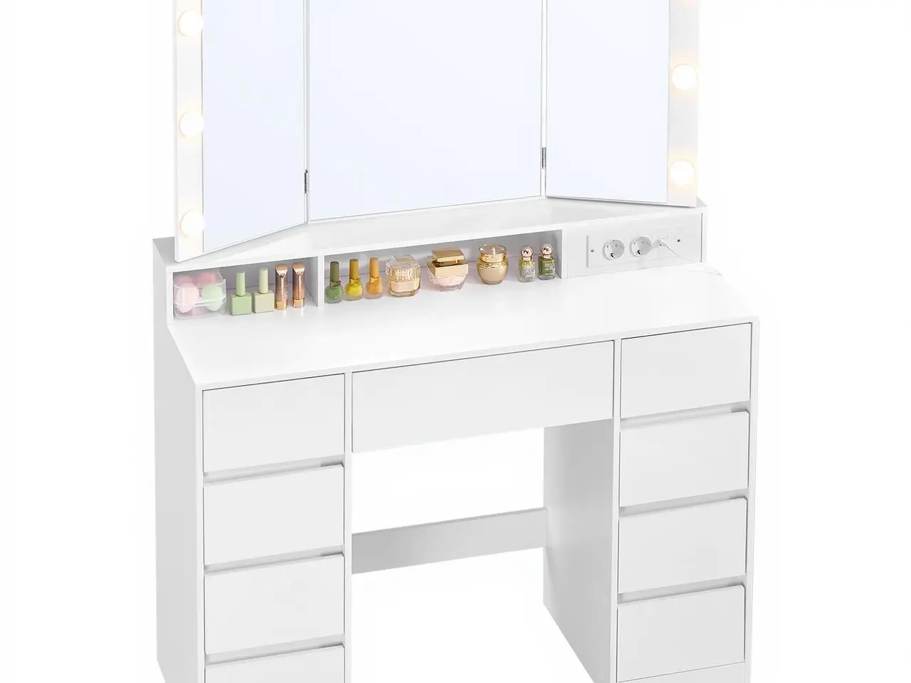 Billede 2 - Toiletbord med spejl, LED-lys og stikdåse - hvid