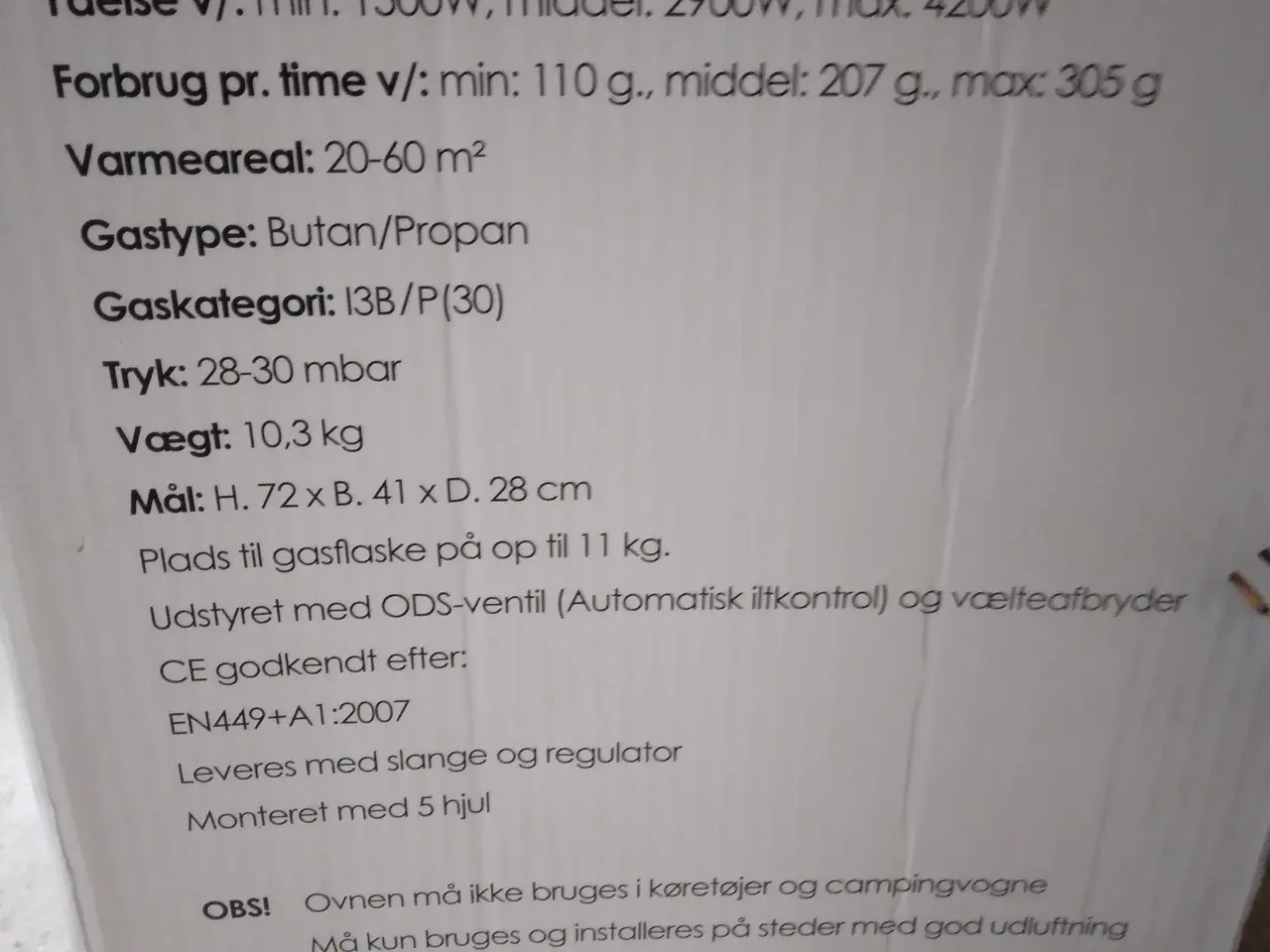 Billede 2 - Gasvarmeovn med fyldt stålgasflaske 11 kg
