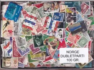 Norge Dubletparti 100 gram afvaskede frimærker.