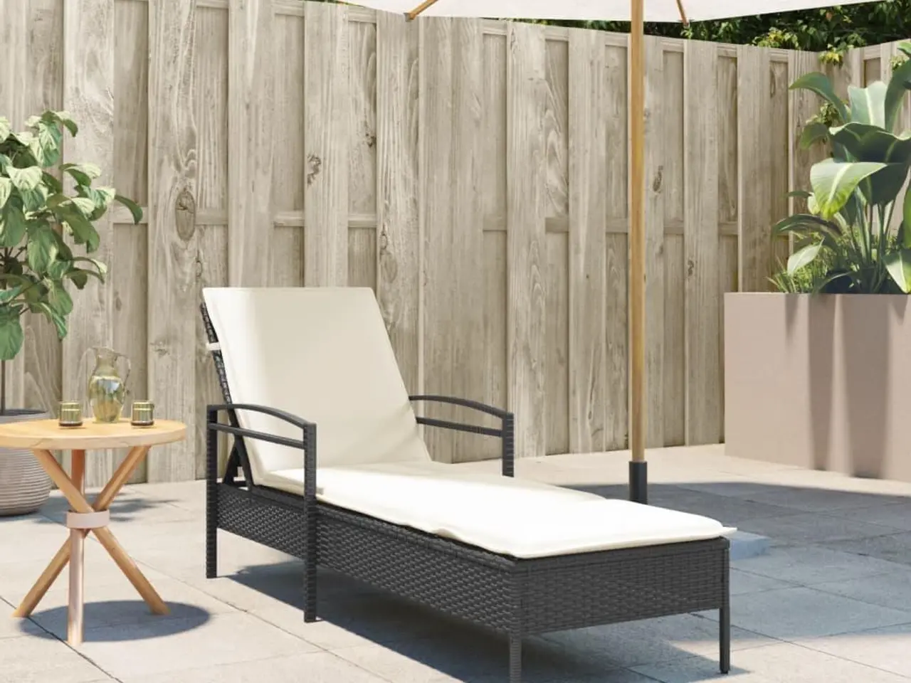 Billede 3 - Liggestol med hynde 63x200x81 cm polyrattan sort