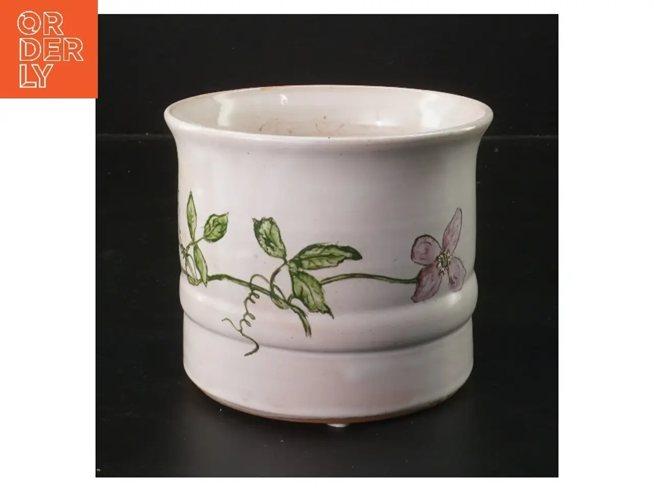 Billede 1 - Dekorativ urtepotte med blomsterdesign (str. Ø 13 cm længde 11 cm)